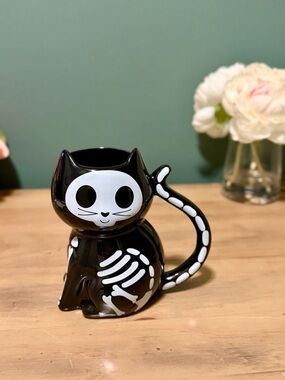 Skeleton Cat Mug Sunday Morning Ceramics Halloween Gothic Cute